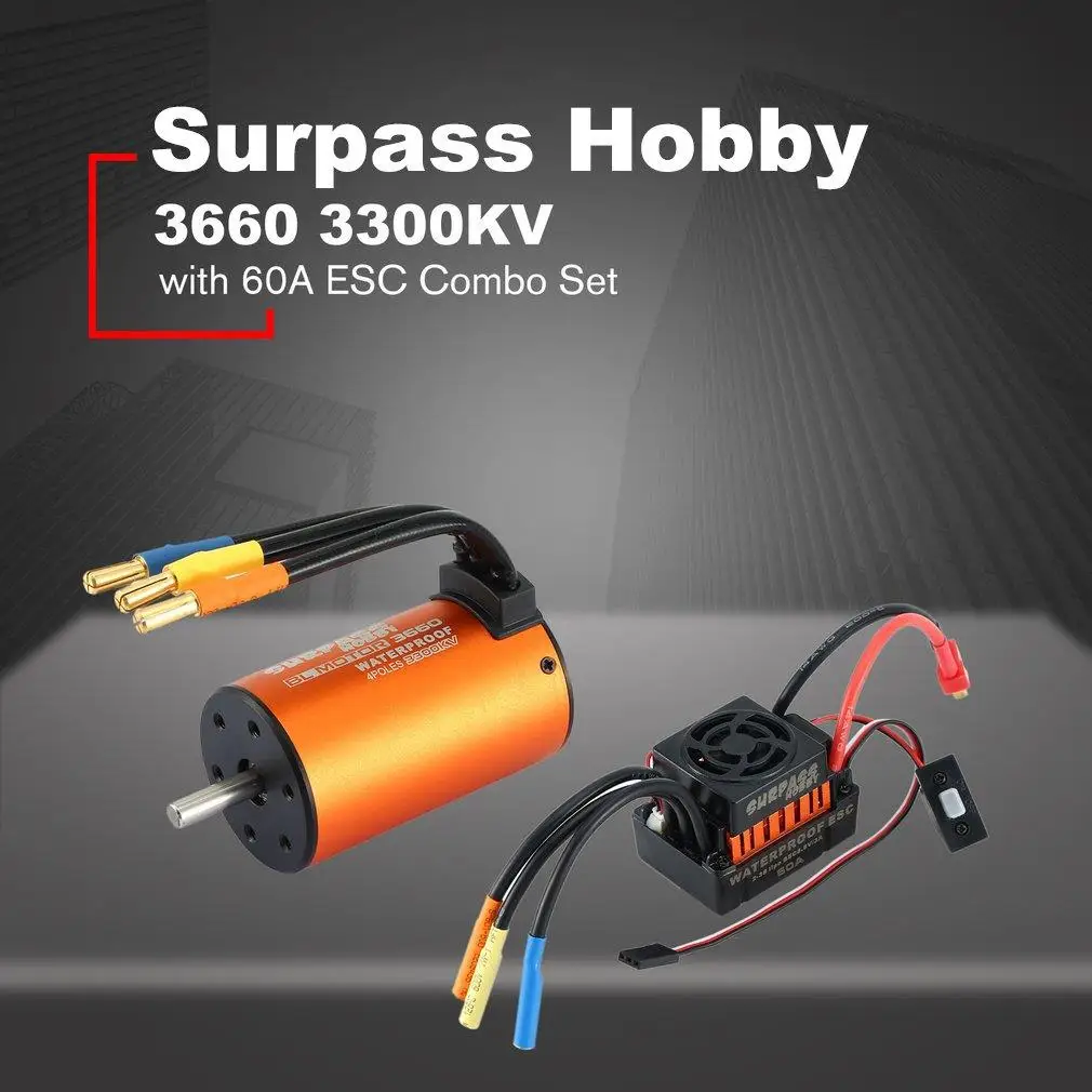 

SURPASS HOBBY 3660 3300KV/3800KV Brushless Sensorless Motor With 60A ESC Combo Set For 1/10 RC Car Truck Part Accessories