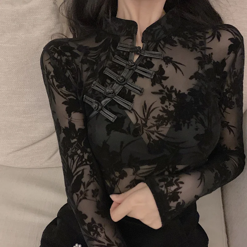 Korean New Style Chic Vintage Perspective Lace Blouse Slim Fit Cheongsam Embroidered Fashion 2020
Korean New Style Chic Vintage Perspective Lace Blouse Slim Fit Cheongsam Embroidered Fashion 2020