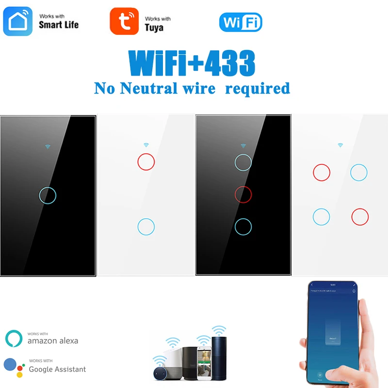 Tuya Wifi Smart Light Switch Glass Screen Touch Panel Voice Control Wireless Wall Switches Remote1/2/3/4 Gang With Alexa Google
Tuya Wifi Smart Light Switch Glass Screen Touch Panel Voice Control Wireless Wall Switches Remote1/2/3/4 Gang With Alexa Google