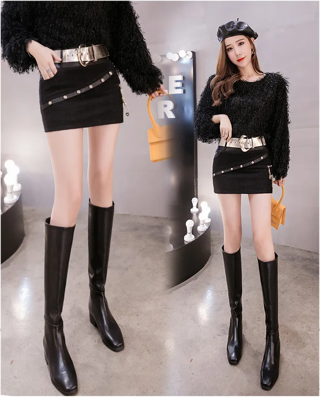 Autumn and winter new women's Korean style slim woolen PU leather skirt
Autumn and winter new women's Korean style slim woolen PU leather skirt