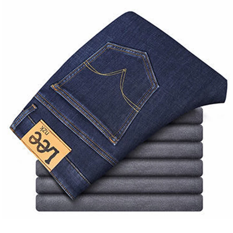 

Новинка Зима 2021, мужские теплые облегающие джинсы, деловые модные утепленные джинсовые брюки, флисовые эластичные брюки черного и синего цв...