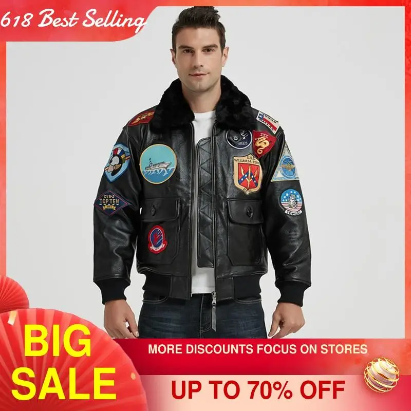 2021 Black Military Style TOP GUN Pilot Leather Jacket Men Genuine Natural Thick Cowhide Winter Warm TOM CRUISE Aviation Coat
2021 Black Military Style TOP GUN Pilot Leather Jacket Men Genuine Natural Thick Cowhide Winter Warm TOM CRUISE Aviation Coat