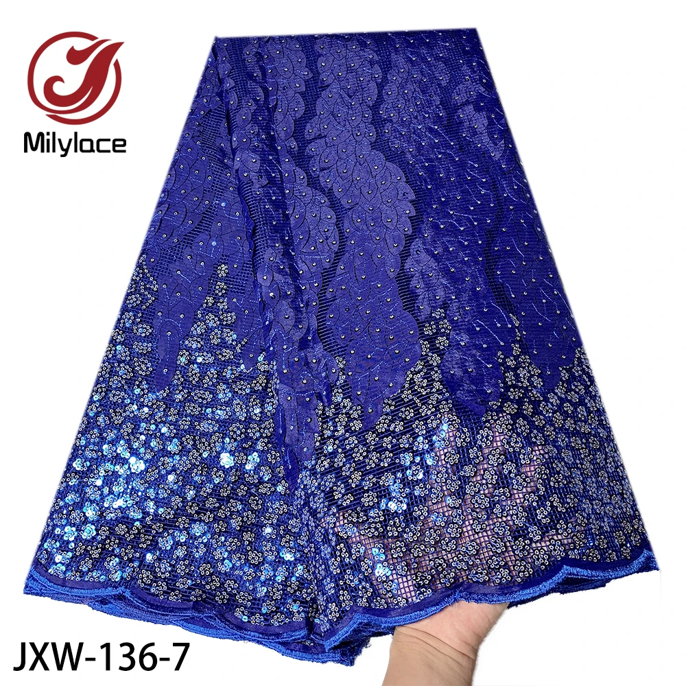 Milylace new African grid lace fabric 5 yards delicate embroidery net lace fabric with shiny sequins for party wedding JXW-136
Milylace new African grid lace fabric 5 yards delicate embroidery net lace fabric with shiny sequins for party wedding JXW-136