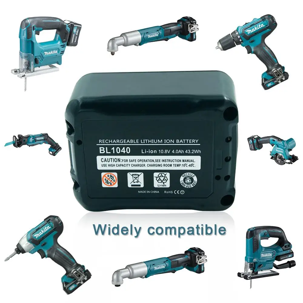 2PCS BL1040 BL1040B 10.8V 4000mAh Li-ion Power Tools Rechargeable Battery for Makita BL1015 BL1020B BL1041 BL1016 BL1041B DF031D 
2PCS BL1040 BL1040B 10.8V 4000mAh Li-ion Power Tools Rechargeable Battery for Makita BL1015 BL1020B BL1041 BL1016 BL1041B DF031D