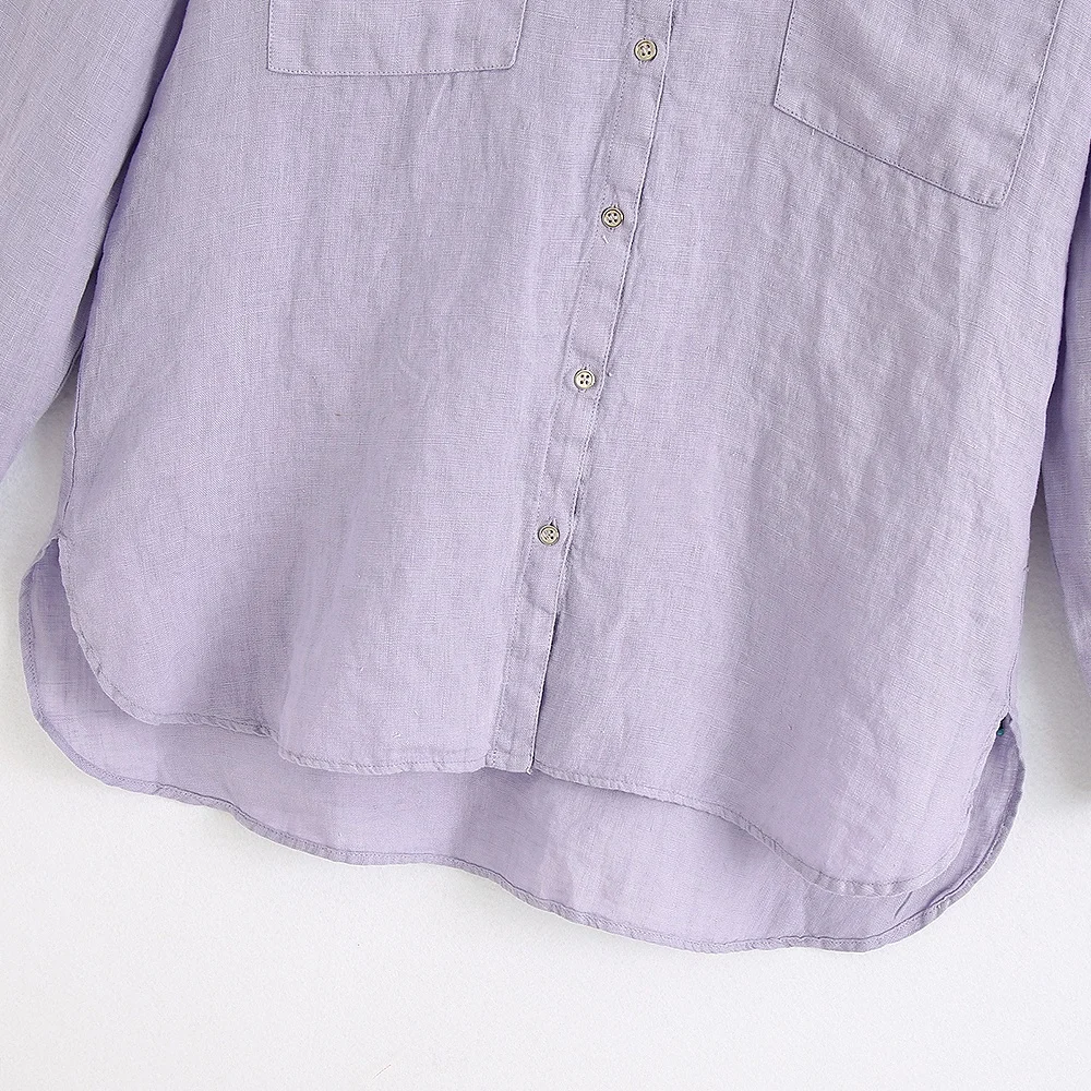 2020 summer women's new round neck curled long-sleeved shirt with trip belt pocket front buttoned linen shirt
2020 summer women's new round neck curled long-sleeved shirt with trip belt pocket front buttoned linen shirt