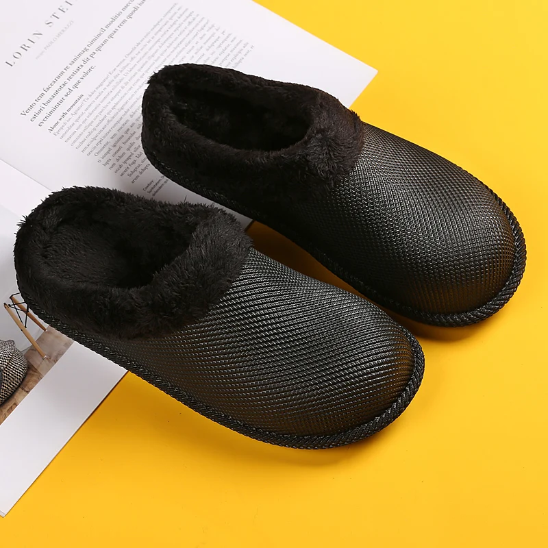 Зимние мужские тапочки водонепроницаемая домашняя обувь с мехом Повседневные из