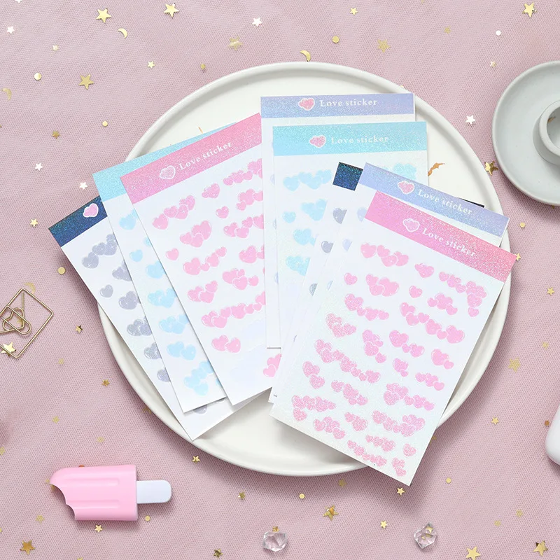Korean Laser Colorful Heart-shaped Bubble Sticker Scrapbook Idol Card Happy Planning Kawaii Korean Stationery Decorative Sticer
Korean Laser Colorful Heart-shaped Bubble Sticker Scrapbook Idol Card Happy Planning Kawaii Korean Stationery Decorative Sticer