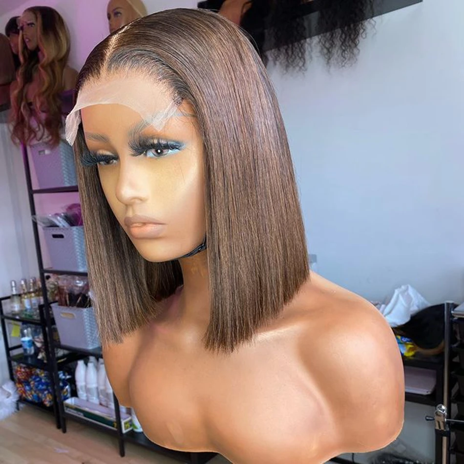 

Bob Silky Straight Auburn Ombre 150 Density 100% Human Hair Front Lace Wigs for Black Women Preplucked Hairline Indian Remy Hair