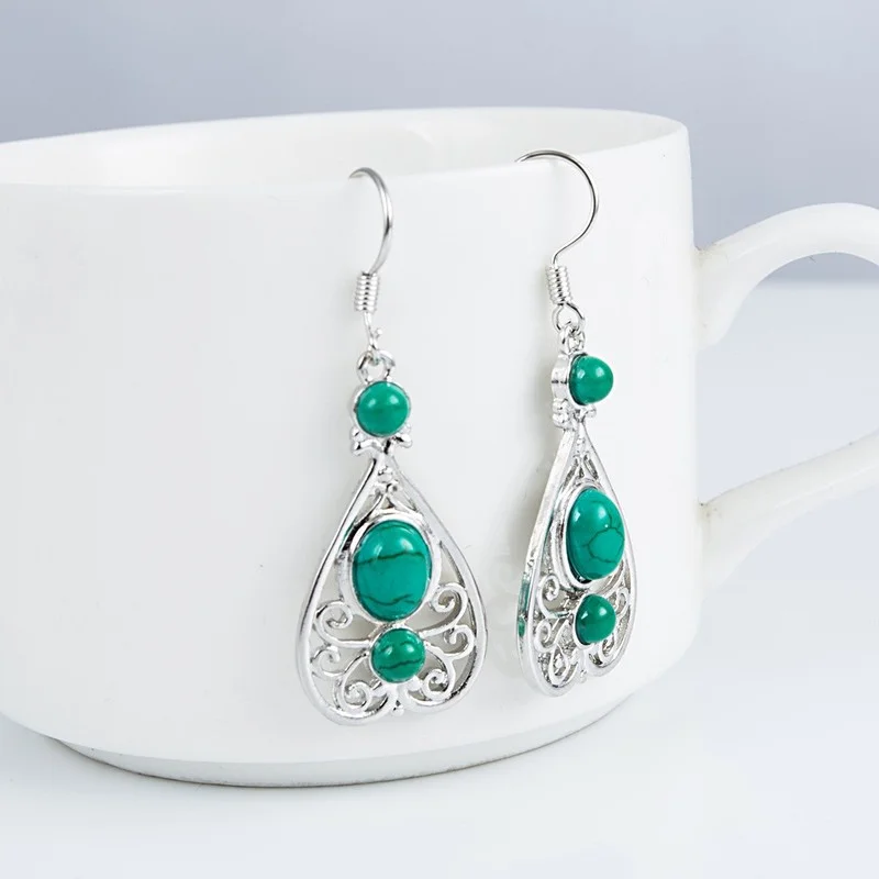 Fashion Silver Color Hollow Out Natural Turquoise Stone Dangle Earrings Engraving Geometric Pattern for Women Party Jewelry
Fashion Silver Color Hollow Out Natural Turquoise Stone Dangle Earrings Engraving Geometric Pattern for Women Party Jewelry