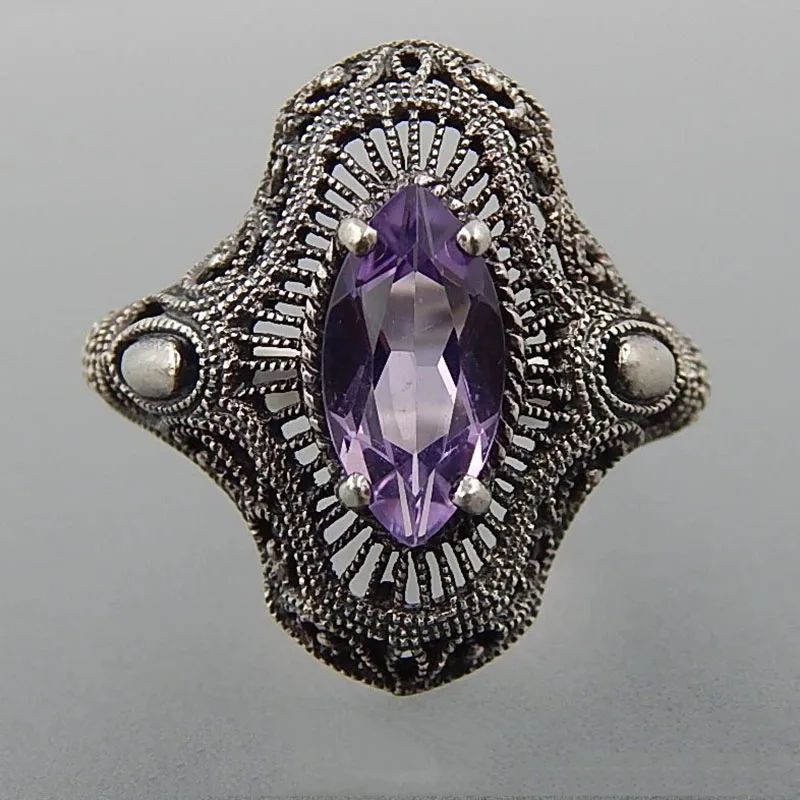Vintage Punk Hollow Pattern Purple Zircon Stone Ring Female Ethnic Ancient Metal Retro Finger Rings Women Jewelry Z3M411
Vintage Punk Hollow Pattern Purple Zircon Stone Ring Female Ethnic Ancient Metal Retro Finger Rings Women Jewelry Z3M411