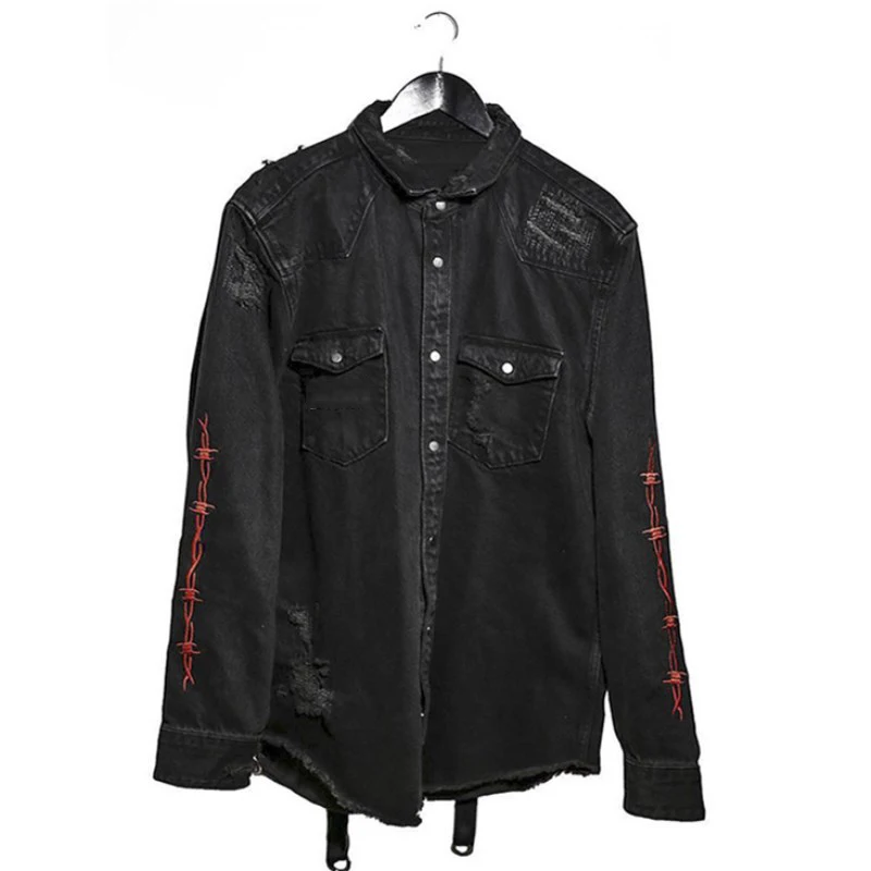 Джинсовая куртка черное пальто Повседневная Уличная одежда Harajuku винтажное