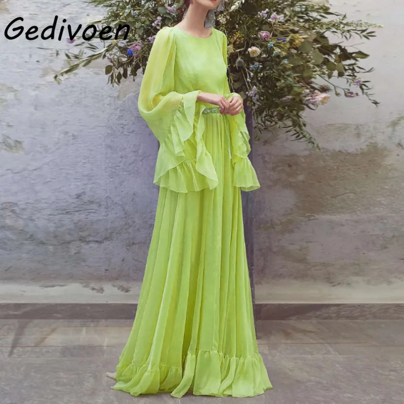 Gedivoen Party Casual Cyan Dress Women Round Neck Flying Sleeve Frenulum Thin Floor-Length Pleated Dresses Female Fashion New
Gedivoen Party Casual Cyan Dress Women Round Neck Flying Sleeve Frenulum Thin Floor-Length Pleated Dresses Female Fashion New