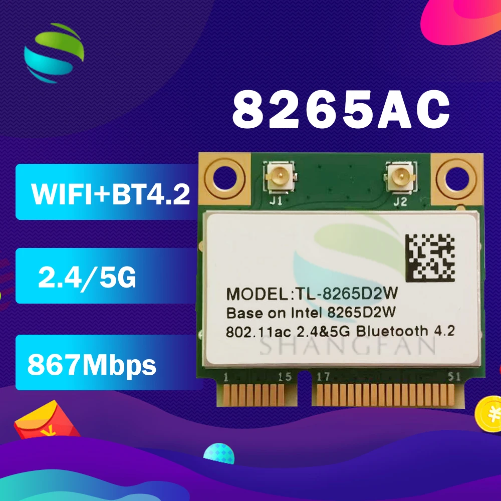 Для INTEL Dual Band Беспроводной TL-8265D2W 8265AC Половина Mini PCI-e BT4.2 802.11AC 2 4G & 5G карты |