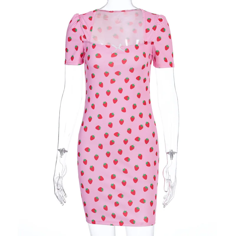 Casual Girl Spring and Summer 2021 New Women's Clothing Pink Strawberry Fashion Sexy Print Square Neck Short Sleeve Dress
Casual Girl Spring and Summer 2021 New Women's Clothing Pink Strawberry Fashion Sexy Print Square Neck Short Sleeve Dress
