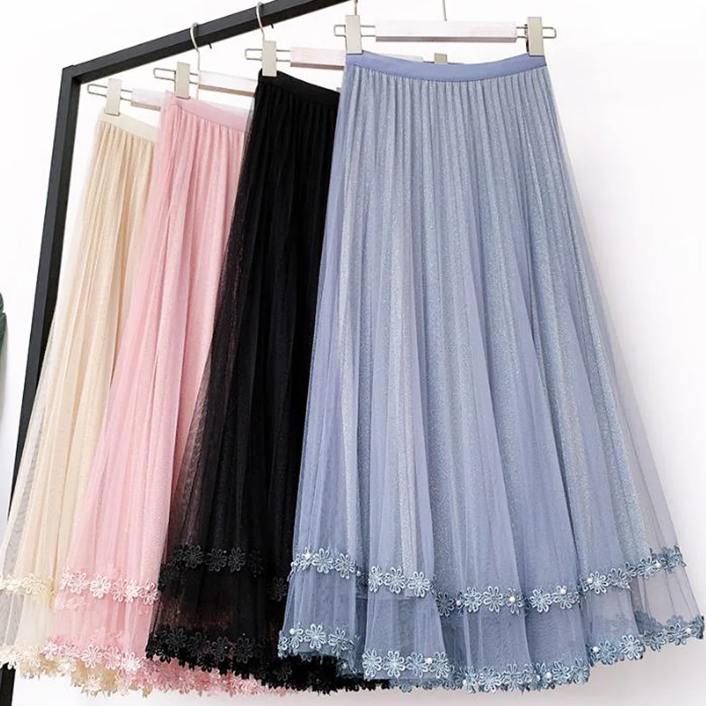 Mesh Long Women Skirts Elastic Waist Yarn Tulle Floral Embroidery Skirt Preppy Style School Vintage Pleated Maxi Boho Pink Skirt
Mesh Long Women Skirts Elastic Waist Yarn Tulle Floral Embroidery Skirt Preppy Style School Vintage Pleated Maxi Boho Pink Skirt
