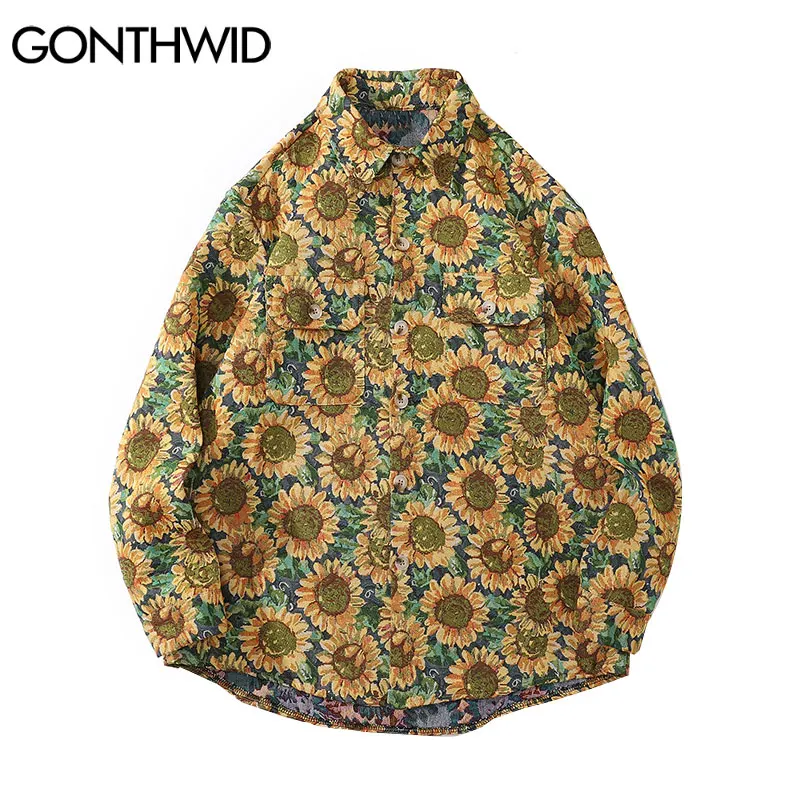 GONTHWID Harajuku Streetwear Shirts Coats Flowers Sunflower Front Pockets Shirt Jackets Hip Hop Button Long Sleeve Blouse Tops
GONTHWID Harajuku Streetwear Shirts Coats Flowers Sunflower Front Pockets Shirt Jackets Hip Hop Button Long Sleeve Blouse Tops
