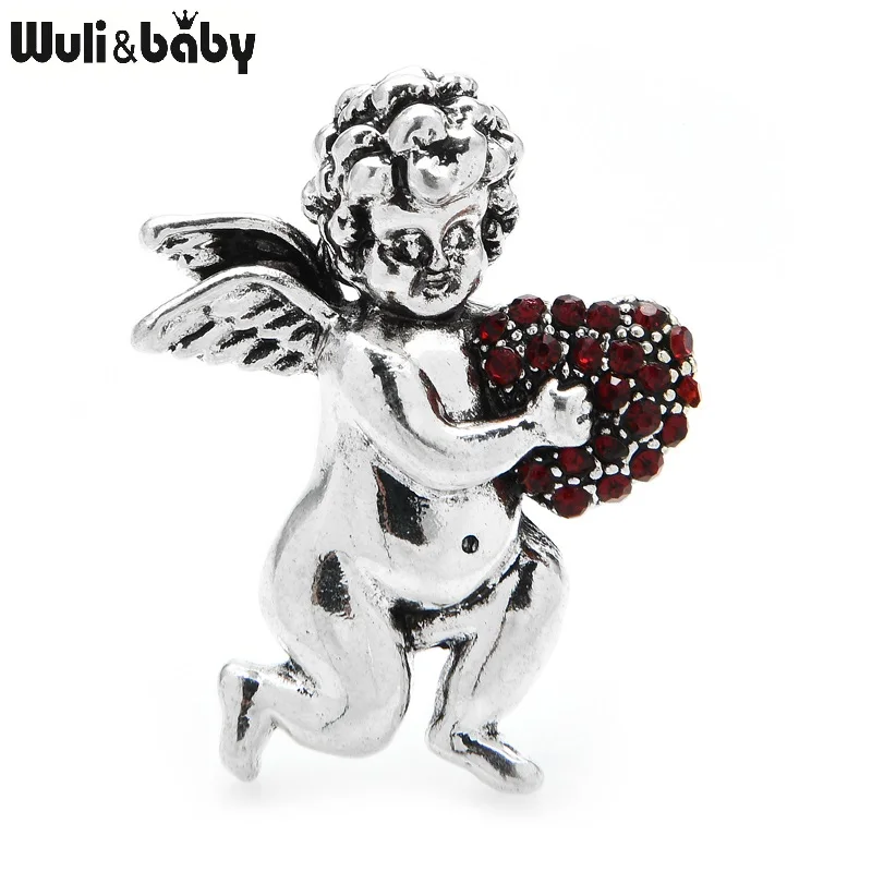 Wuli & baby Сердце Броши Ангел Женские винтажные Стразы с сердцем новогодние Брошь