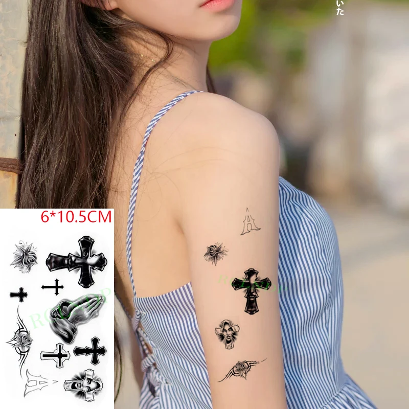 

Временная татуировка-наклейка для молитвы, крест, христианское тело, искусство, флэш-тату, имитация татуировки для женщин и мужчин