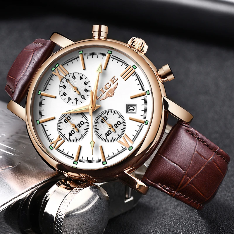LIGEWatches мужские брендовые Роскошные Бизнес водонепроницаемые кварцевые часы