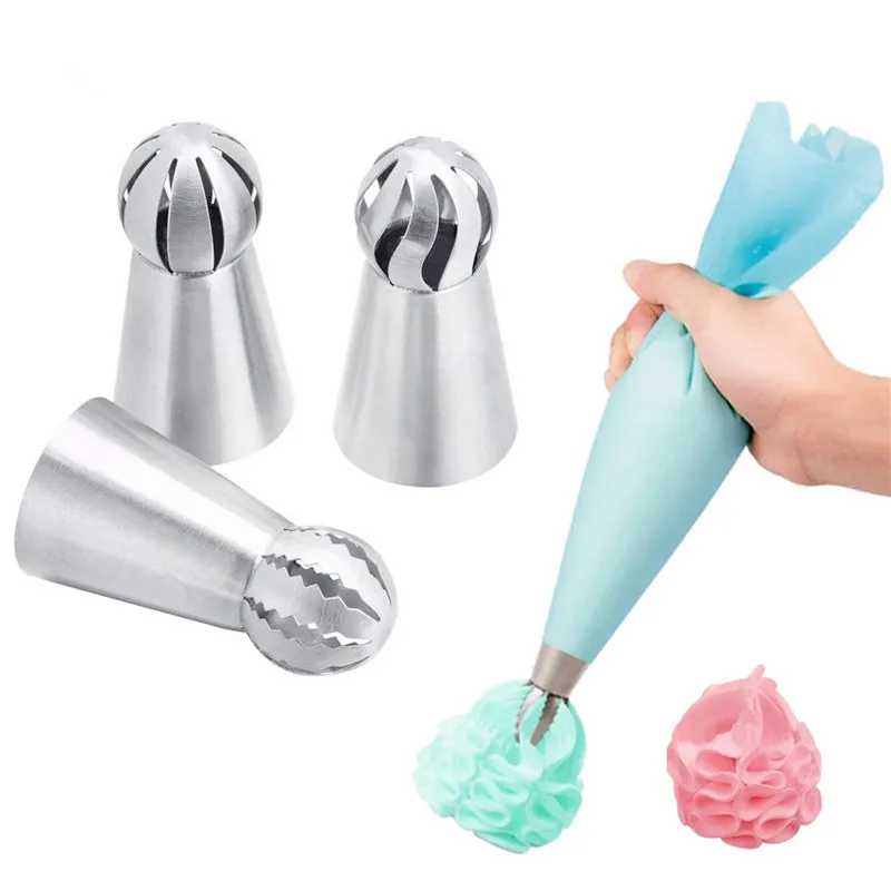 

3Pcs Torch Russian Flower Icing Piping Nozzle Tips Sphere Ball Cake Decoration Kitchen Pastry Cupcake Baking Pastry Tools