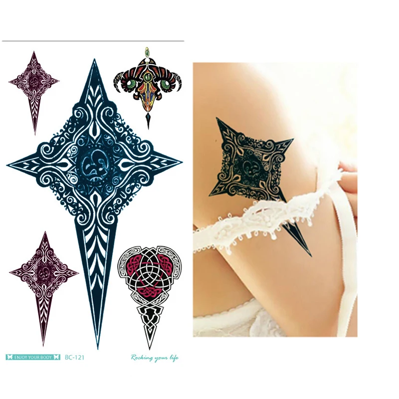 1pcs Temp Body Art Lower Back Temporary Tattoos Fantasy Fake Tattoo for Women Girls Adult Tribal Flower Waterproof Stickers | Красота и