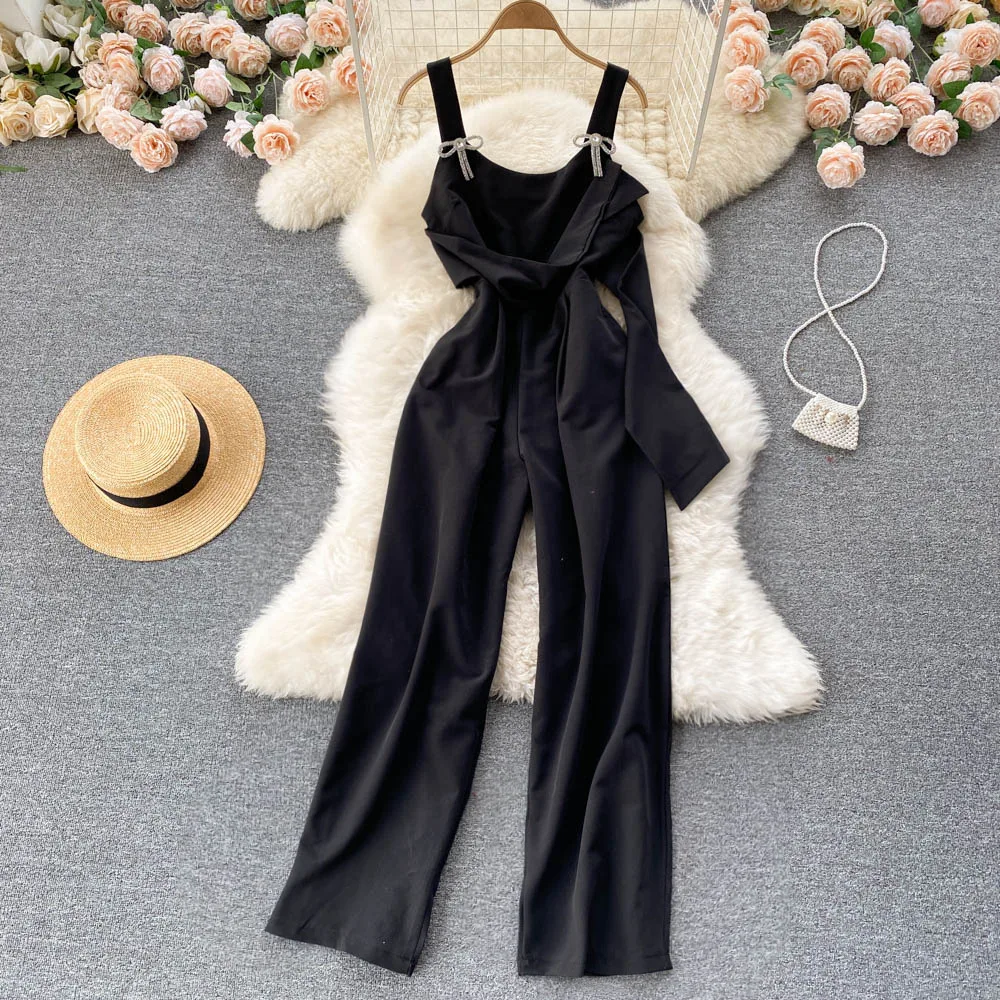 C948 Women New Fashion Summer Square Neck Sleeveless Black Jumpsuit High Waist Thin Loose Wide Leg Overalls
C948 Women New Fashion Summer Square Neck Sleeveless Black Jumpsuit High Waist Thin Loose Wide Leg Overalls