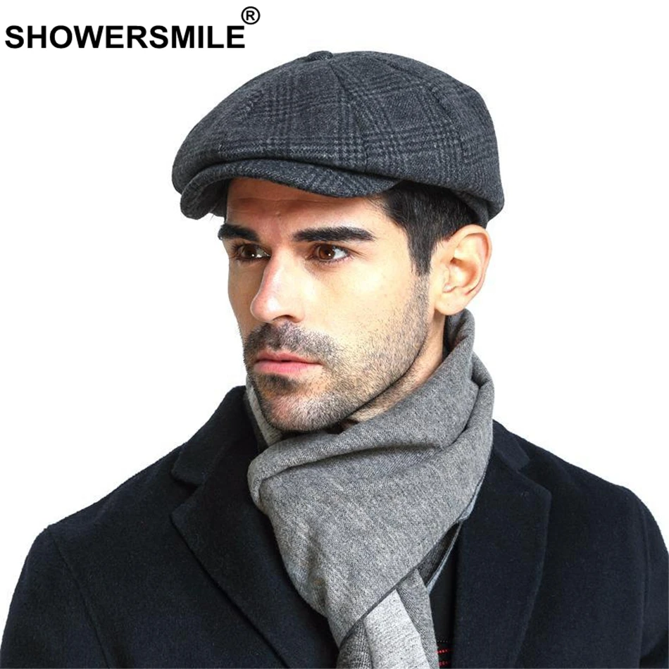 SHOWERSMILE брендовая клетчатая кепка Newsboy Мужская винтажная шерстяная