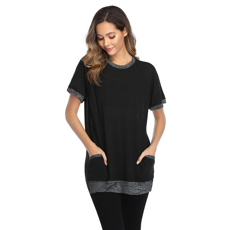 Solid Pockets Spliced Blouse Women Loose Tee Shirt Tops Summer Casual O Neck Short Sleeve Tunic Fashion Woman Blouses 2020
Solid Pockets Spliced Blouse Women Loose Tee Shirt Tops Summer Casual O Neck Short Sleeve Tunic Fashion Woman Blouses 2020