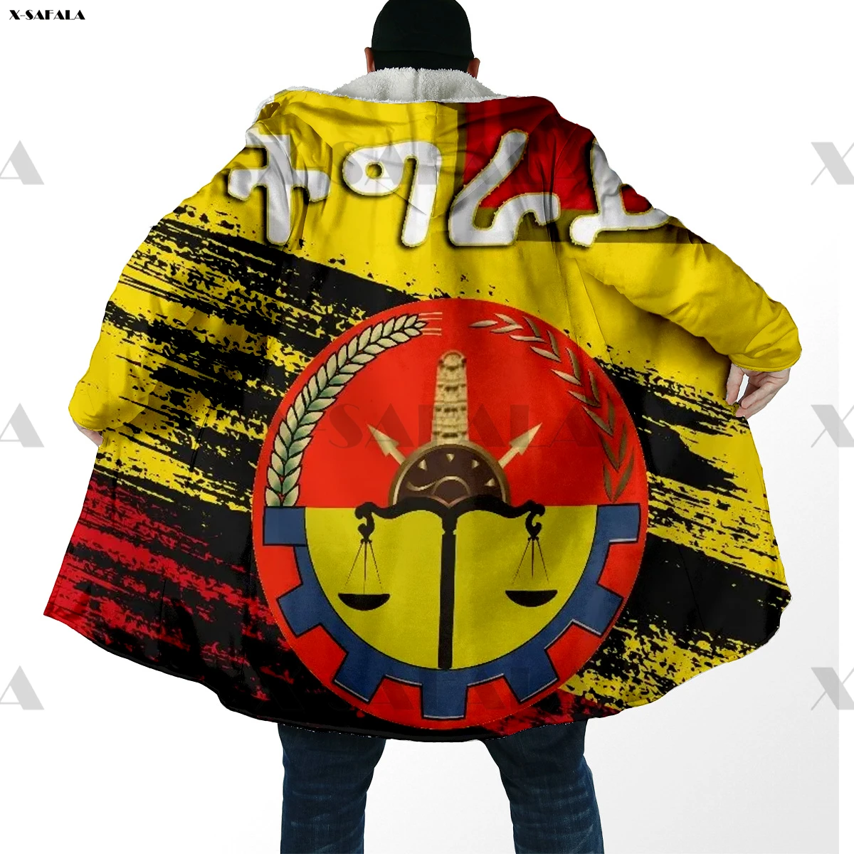 

Tigray Flag Coat of Arms 3D Printed Hoodie Long Duffle Topcoat Hooded Blanket Cloak Thick Jacket Cotton Pullovers Overcoat
