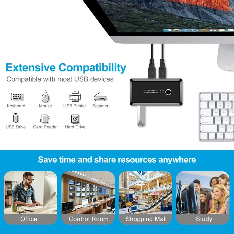 KVM переключатель коробка USB2.0 коммутатор 2 порта шт обмен 4 USB устройства для