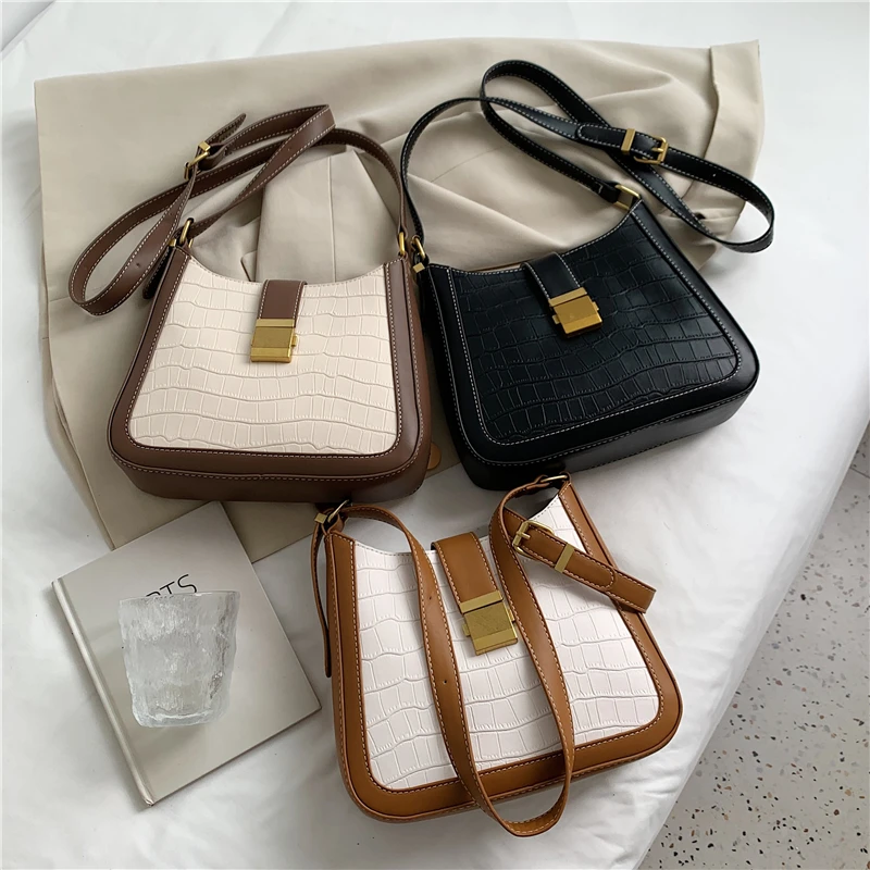 Vintage Two Tone Crocodile Pattern Baguette Crossbody Shoulder Bags For Women Designer Brand Lock Small Ladies Handbags New 2021
Vintage Two Tone Crocodile Pattern Baguette Crossbody Shoulder Bags For Women Designer Brand Lock Small Ladies Handbags New 2021