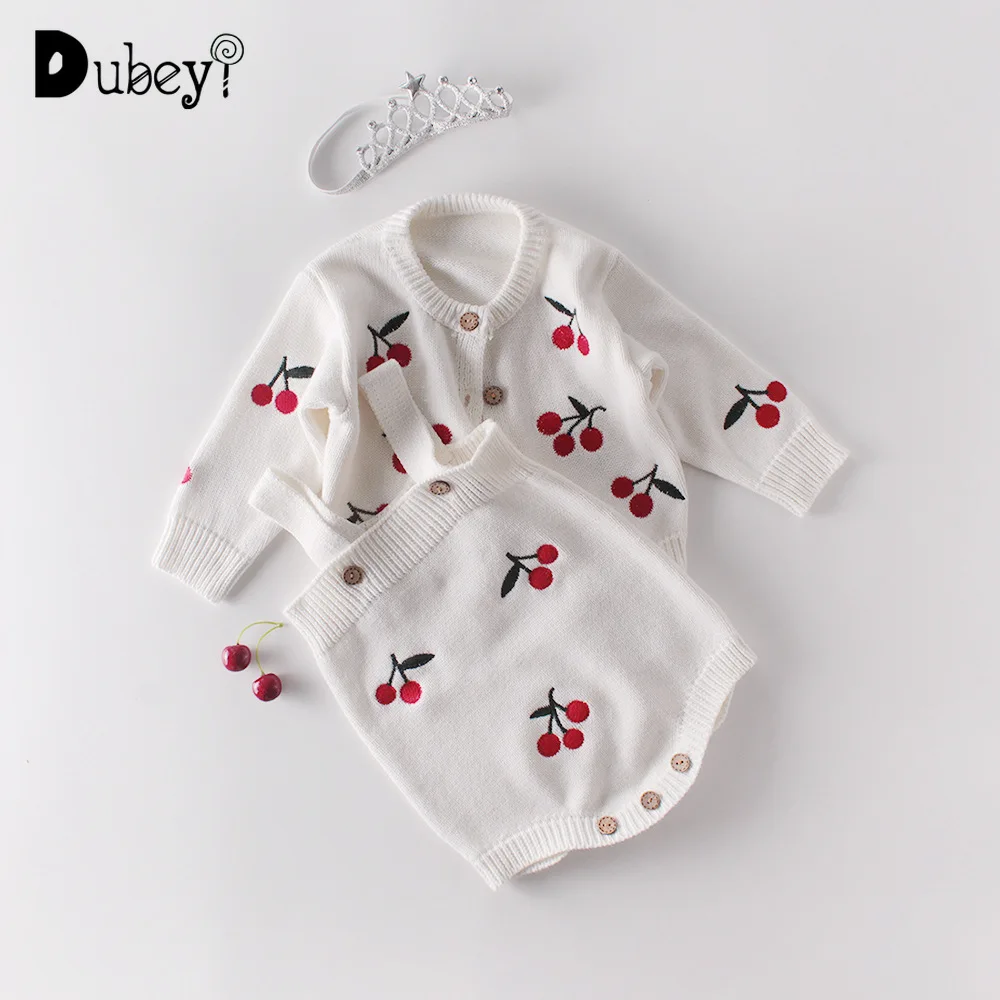 Baby Girl Knit Clothes Set Cute Cherry Embroidered Long Sleeve Coat Romper Two Pieces Newborn Infant Girl Outfits
Baby Girl Knit Clothes Set Cute Cherry Embroidered Long Sleeve Coat Romper Two Pieces Newborn Infant Girl Outfits