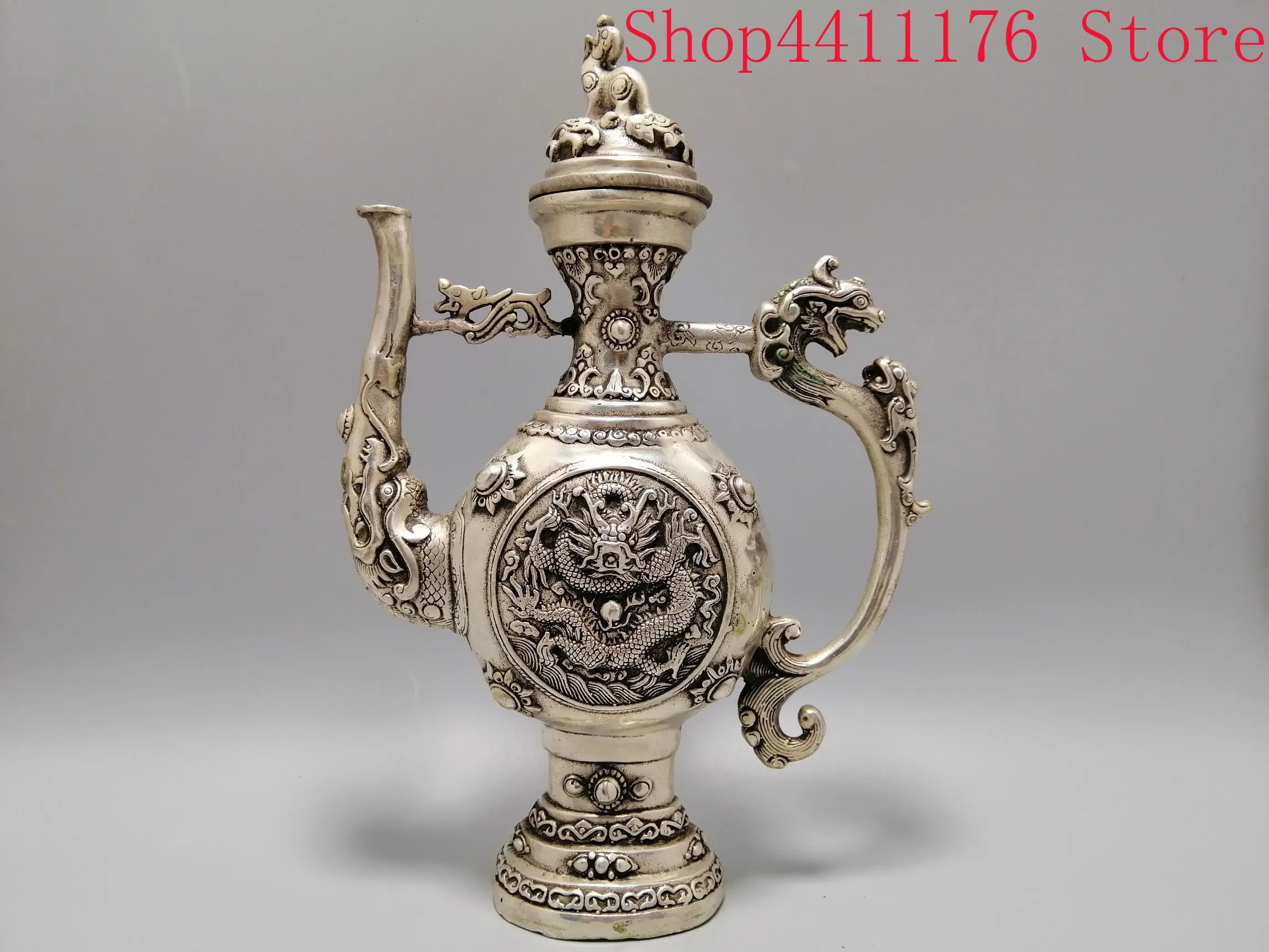 Rare white copper double dragon wine pot with exquisite craftsmanship #8854
Rare white copper double dragon wine pot with exquisite craftsmanship #8854