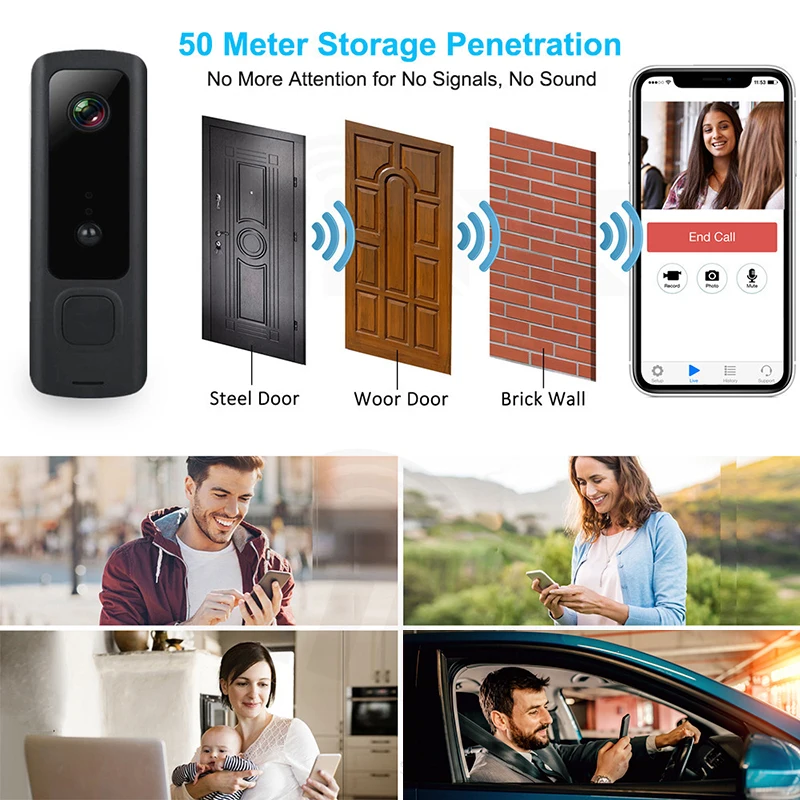 Smart Video Doorbell 1080P Waterproof Wifi IR Alarm Wireless Video Intercom Doorbell Security Door Phone Home Monitor Night Visi