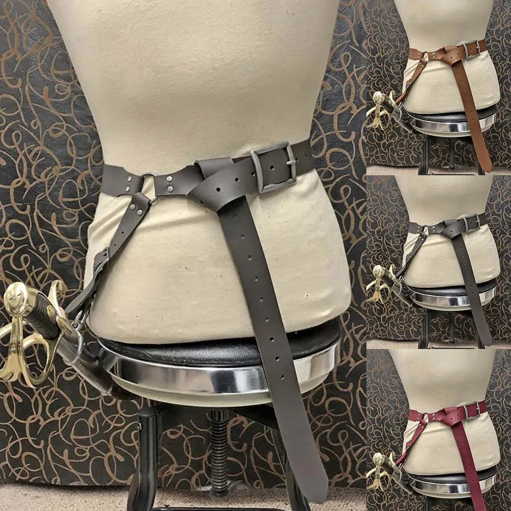 

Medieval Saber Sword Belt Leather Harness Scabbard Viking Knight Cavalry Weapon Holder Sash Knotted Waistband For Men Women LARP