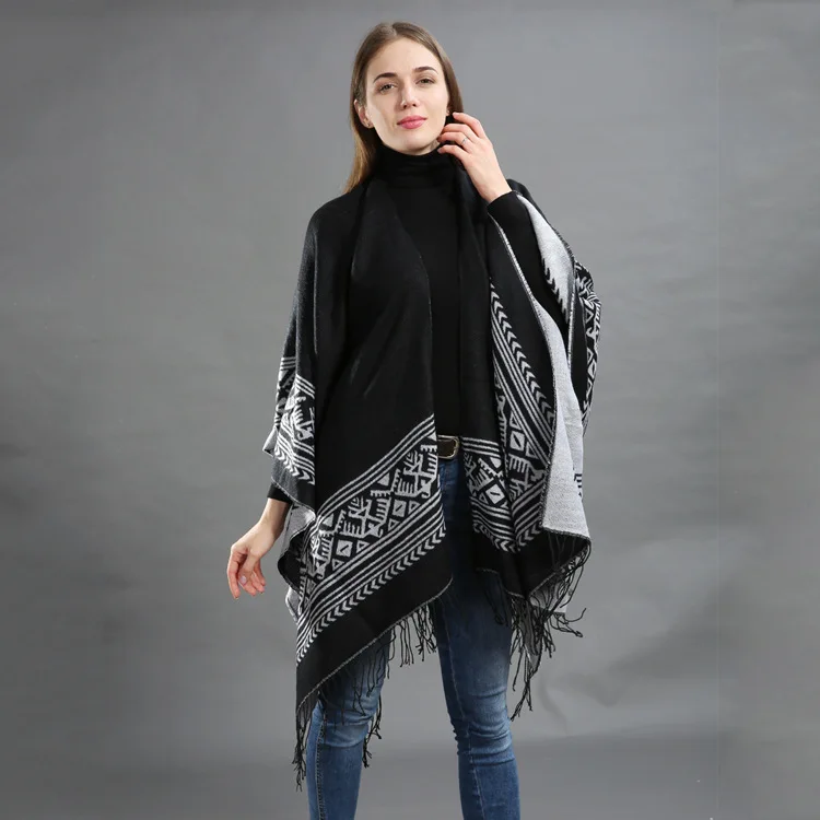 Oversize Winter Fashion Women Knitted Poncho Tassel Thick Sweaters Cardigan Casual Scarf Batwing Sleeve Jumper Poncho And Capes 
Oversize Winter Fashion Women Knitted Poncho Tassel Thick Sweaters Cardigan Casual Scarf Batwing Sleeve Jumper Poncho And Capes