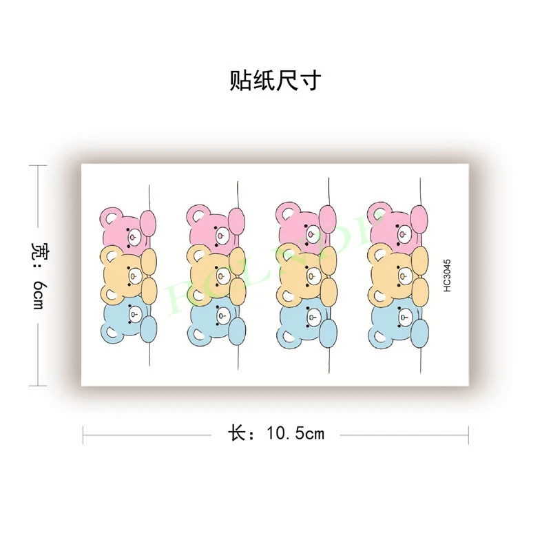 Waterproof Temporary Tattoo Sticker Cute Colorful Cartoon Bear Flash Tatoo Fake Tatto Body Art for Woman Men | Красота и здоровье