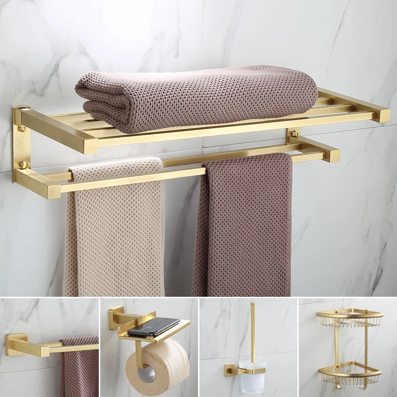 Bathroom Accessories Set Brushed Gold Bathroom Shelf,Towel Rack,Towel Hanger Paper holder,Toilet Brush Holder Bath Hardware Sets
Bathroom Accessories Set Brushed Gold Bathroom Shelf,Towel Rack,Towel Hanger Paper holder,Toilet Brush Holder Bath Hardware Sets