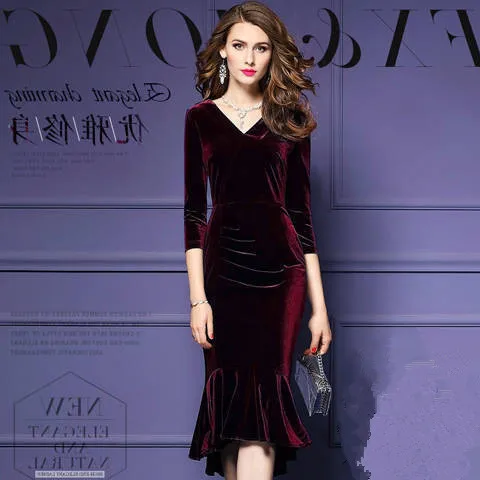 Vintage V-neck Long Sleeve Velvet Dress Women Bodycon Midi Dress Spring Ruffle Party Wrap Dresses Vestidos Robe Femme
Vintage V-neck Long Sleeve Velvet Dress Women Bodycon Midi Dress Spring Ruffle Party Wrap Dresses Vestidos Robe Femme