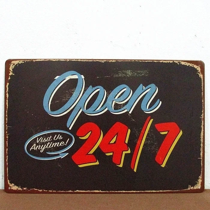 Open 24 hours 7days PAINTING Antique Metal Art Poster Tin Sign Home Club Bar Cafe Wall Decor Painting
Open 24 hours 7days PAINTING Antique Metal Art Poster Tin Sign Home Club Bar Cafe Wall Decor Painting