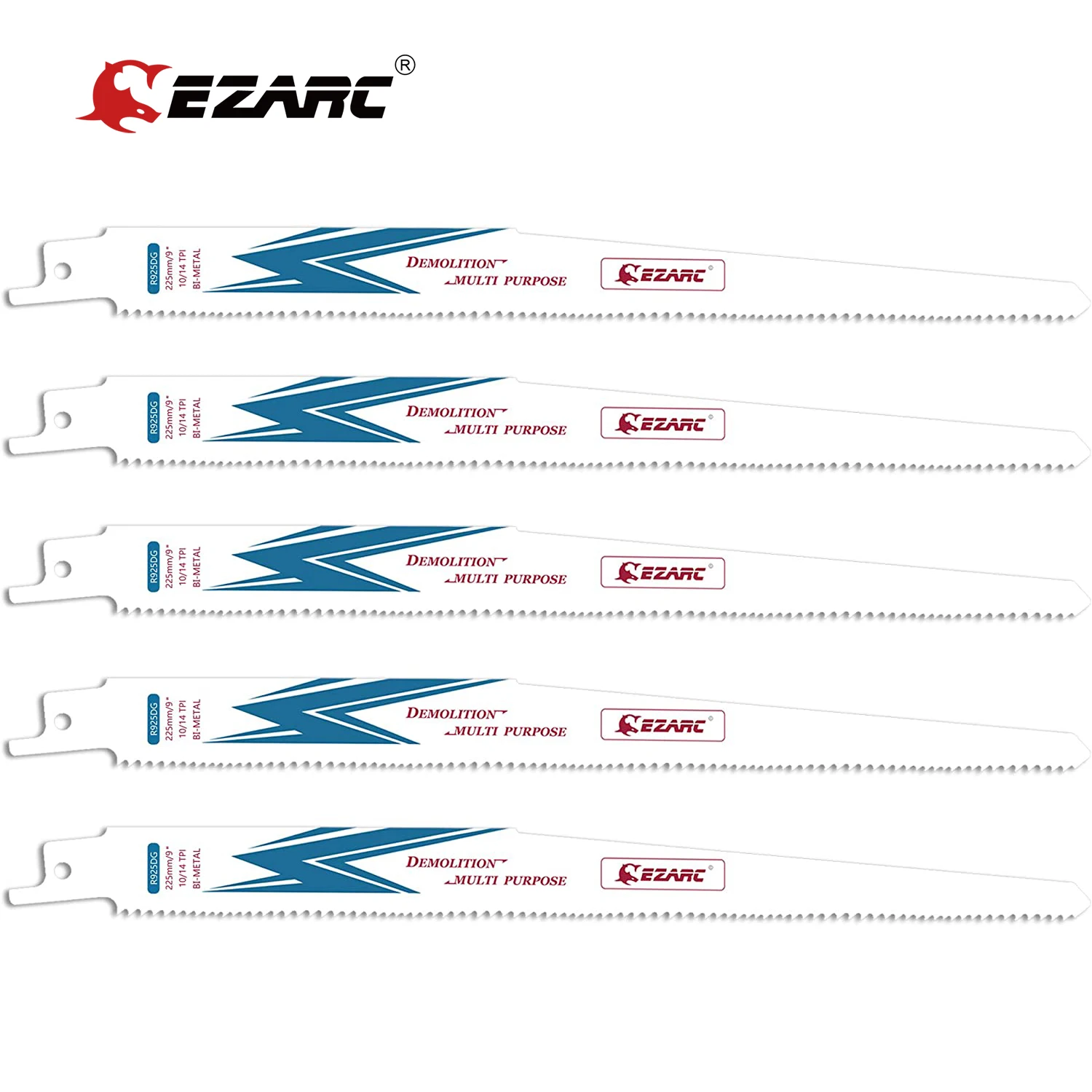 

EZARC 5Pcs Reciprocating Saw Blade Bi-Metal Cobalt Sabre Saw Blades for Multi-Purpose 225mm/9-Inch 10/14TPI R925DG (5-Pack)