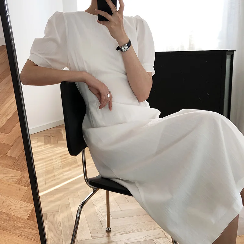 Women's Pure Color Bubble Sleeve Round Neck Splicing High Waist Long Dress 2021 Spring And Summer New Casual Short Sleeve Dress
Women's Pure Color Bubble Sleeve Round Neck Splicing High Waist Long Dress 2021 Spring And Summer New Casual Short Sleeve Dress