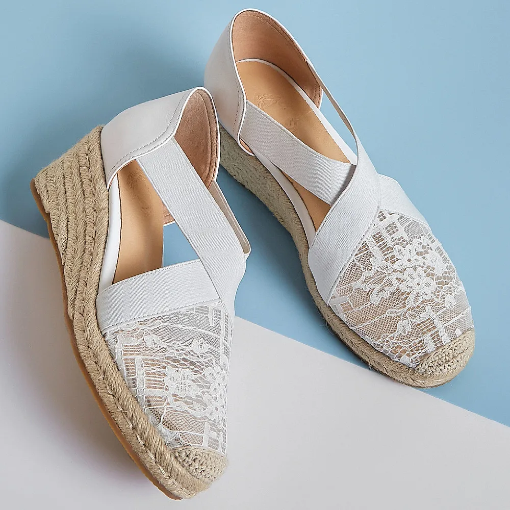 Women's genuine leather lace patchwork elastic band slip-on wedge platfom high heel sandals round toe hemp summer heels shoes
Women's genuine leather lace patchwork elastic band slip-on wedge platfom high heel sandals round toe hemp summer heels shoes