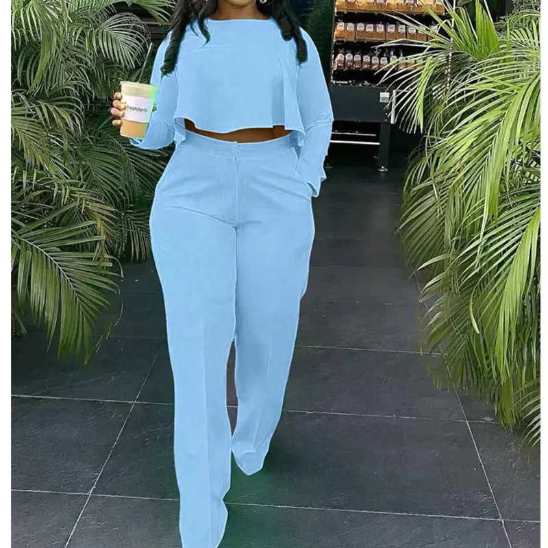 Elegant Work Wear Two Piece Set Fall Clothes for Women Ruffles Crop Top and Wide Leg Pants Suits Matching Sets Sexy Club Outfits
Elegant Work Wear Two Piece Set Fall Clothes for Women Ruffles Crop Top and Wide Leg Pants Suits Matching Sets Sexy Club Outfits
