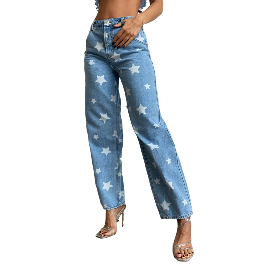 Casual Star Print Blue Jeans Women Summer New High Waist Denim Long Trousers Ladies Vogue Straight Pants Streetwear 
Casual Star Print Blue Jeans Women Summer New High Waist Denim Long Trousers Ladies Vogue Straight Pants Streetwear