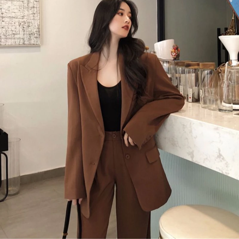 Work Suit Office Lady Business Attire Setup Brown Blazer With Wide Leg Pants Two-Piece Set Spring Autumn Fashion Black Pantsuit
Work Suit Office Lady Business Attire Setup Brown Blazer With Wide Leg Pants Two-Piece Set Spring Autumn Fashion Black Pantsuit