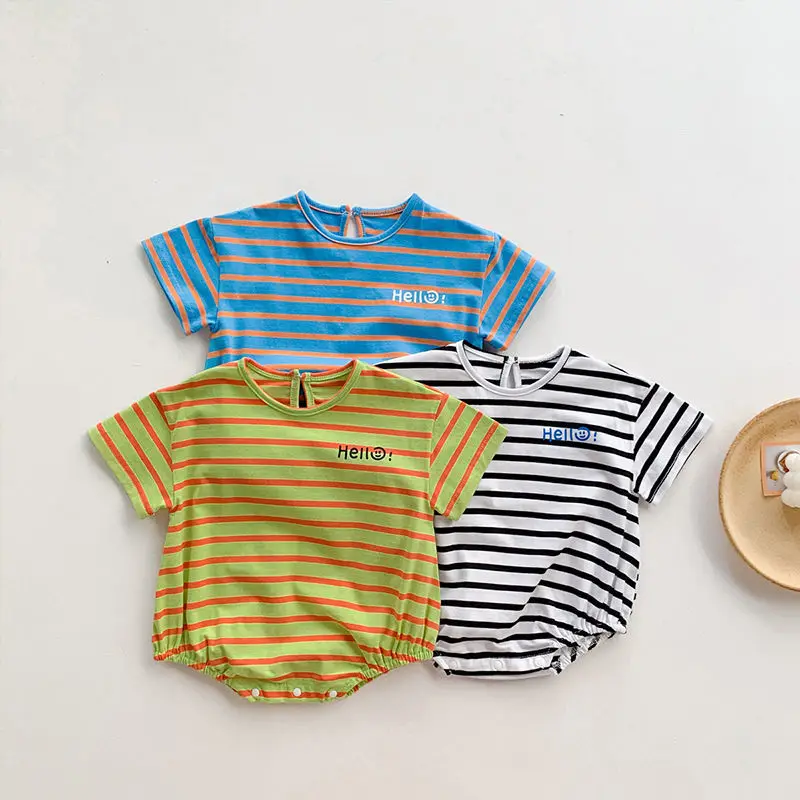 2021 Baby Summer Clothes Men And Women Baby Short-Sleeved Thin Bodysuit Baby Alphabet Print Striped Bag Fart Romper
2021 Baby Summer Clothes Men And Women Baby Short-Sleeved Thin Bodysuit Baby Alphabet Print Striped Bag Fart Romper