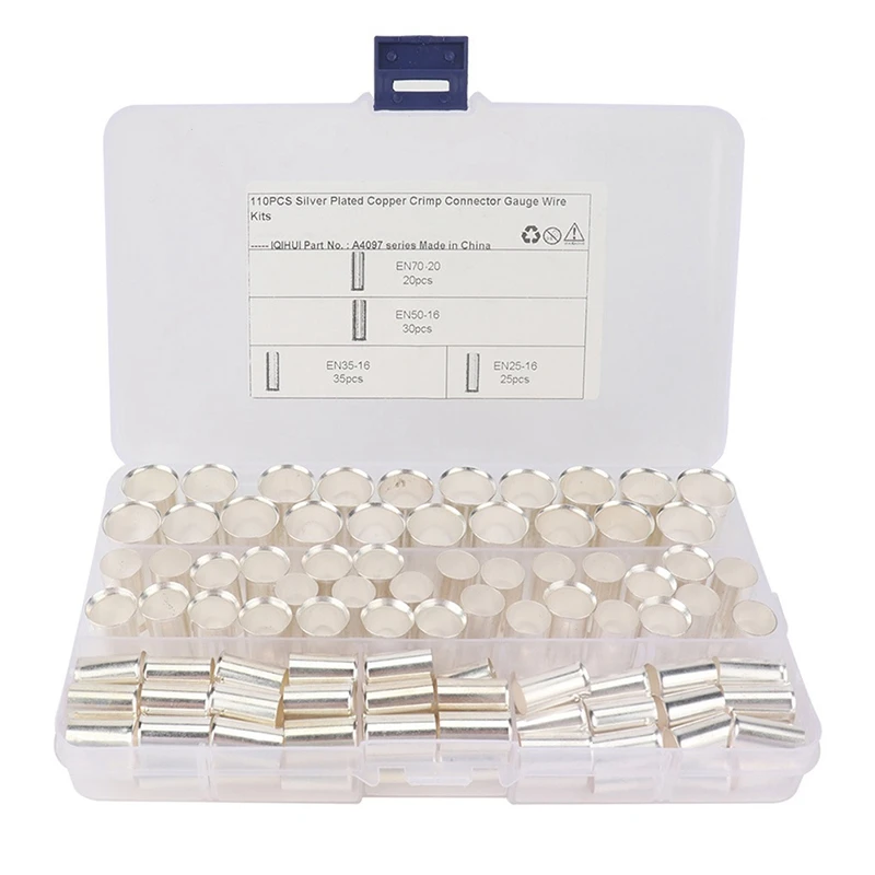 110PCS Wire Crimp Fitting Ferrules AWG 4,2,1,2/0 Non Insulated for Widely Used in Electronics, Electric Connectors
110PCS Wire Crimp Fitting Ferrules AWG 4,2,1,2/0 Non Insulated for Widely Used in Electronics, Electric Connectors