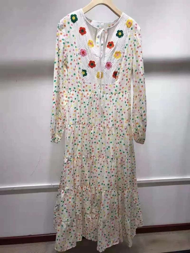 Newest Fashion Long Dress 2021 Spring Summer Women O-Neck Sweet Color Polka Dot Print Embroidery Long Sleeve Casual Loose Dress
Newest Fashion Long Dress 2021 Spring Summer Women O-Neck Sweet Color Polka Dot Print Embroidery Long Sleeve Casual Loose Dress