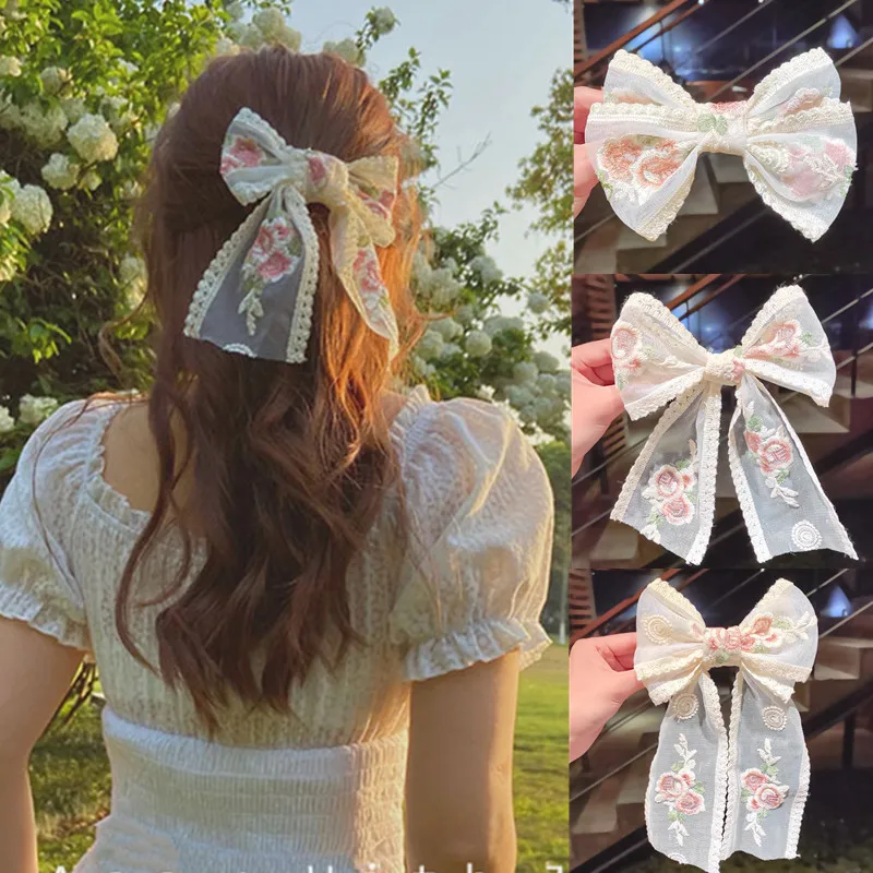 Retro Pink Rose Lace Ribbon Hairpin Korean Flower Embroidery Oversized Bow Spring Hair Clip for Women Bridal Wedding
Retro Pink Rose Lace Ribbon Hairpin Korean Flower Embroidery Oversized Bow Spring Hair Clip for Women Bridal Wedding